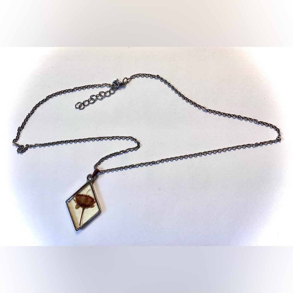 Pressed Flower in Resin Silver Necklace